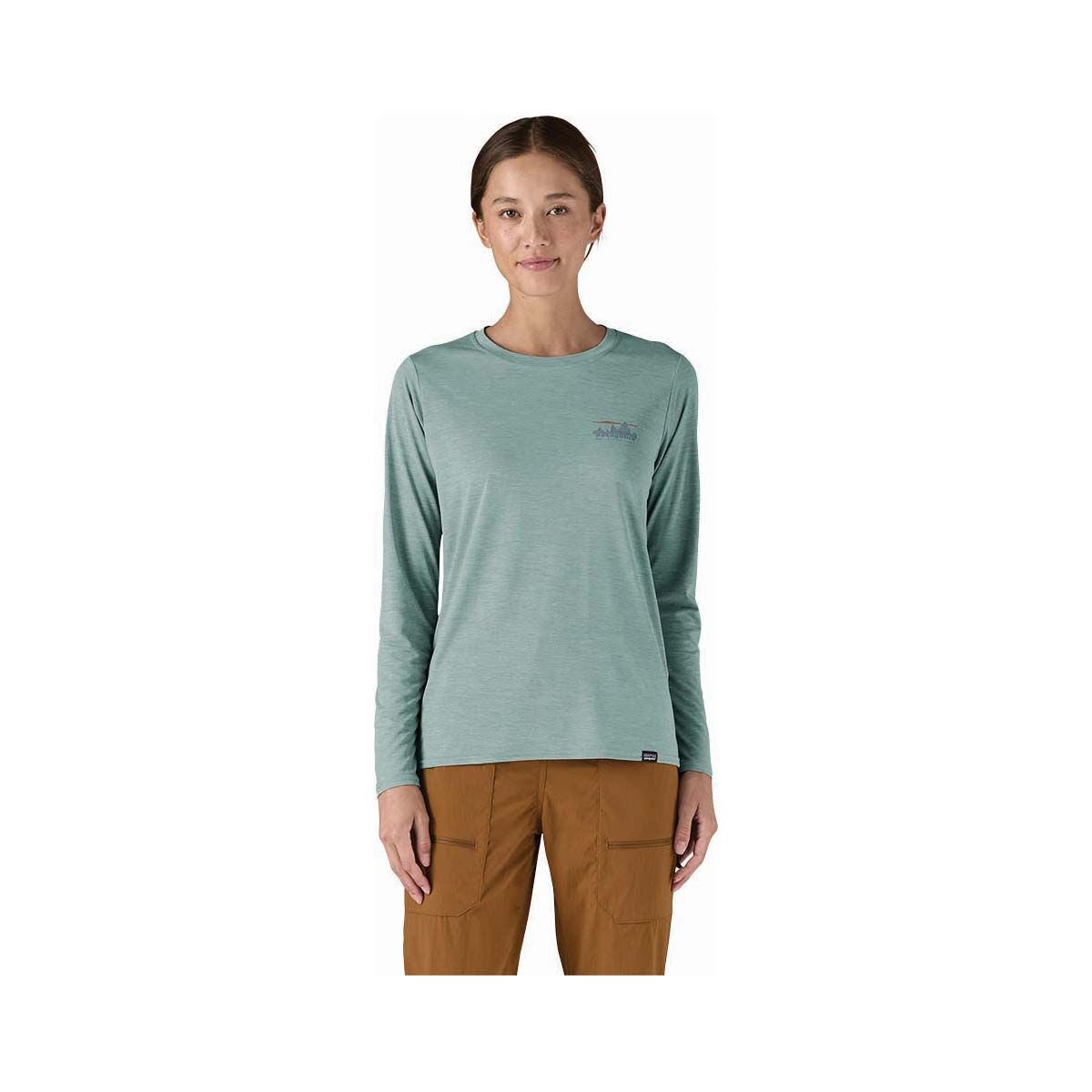 Patagonia Women's Capilene Cool Daily Graphic Long Sleeve Shirt Thermal Blue S, Thermal Blue, bcf_hi-res