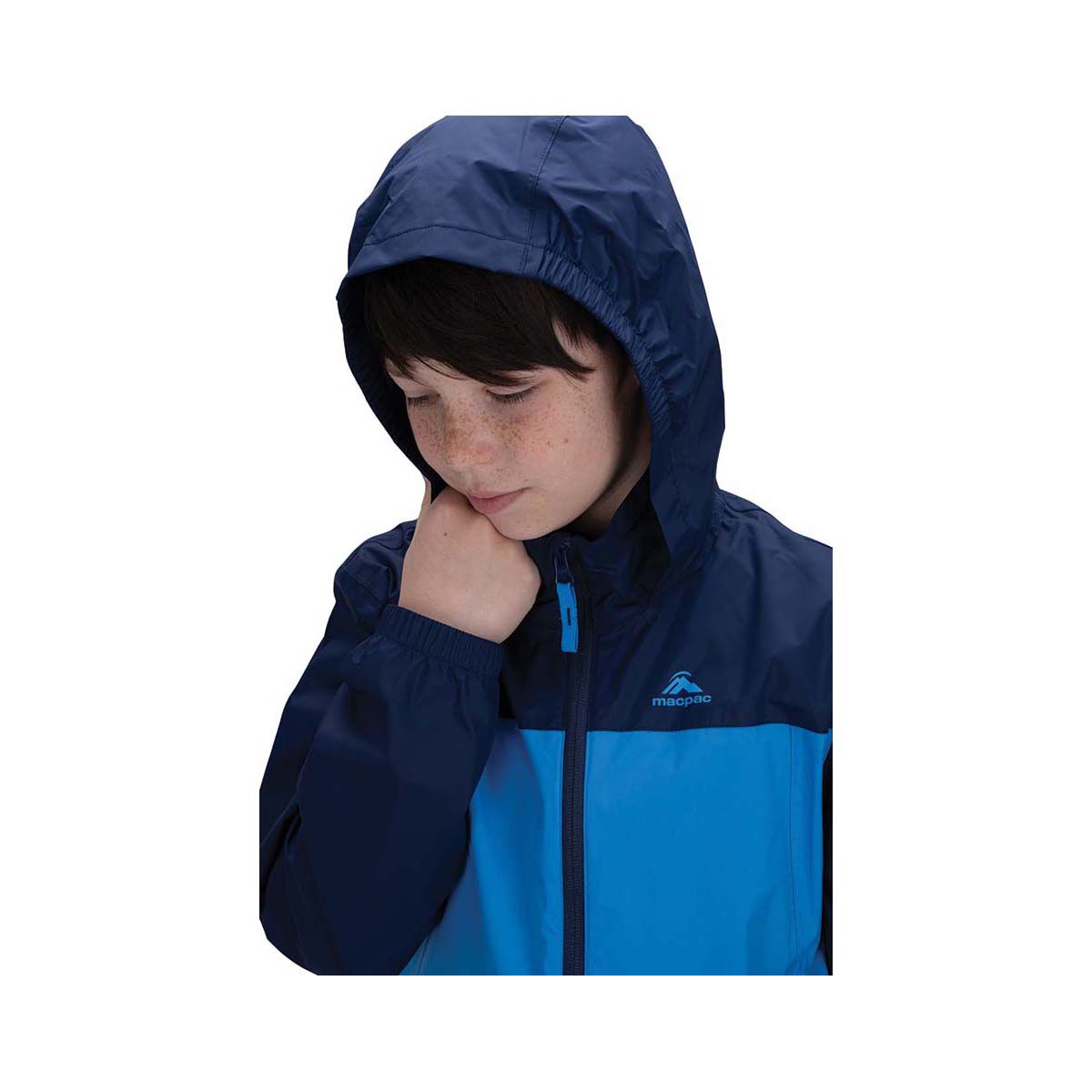 Macpac Kids' Rain Pack-It Jacket, Naval Academy/ Ibiza Blue, bcf_hi-res