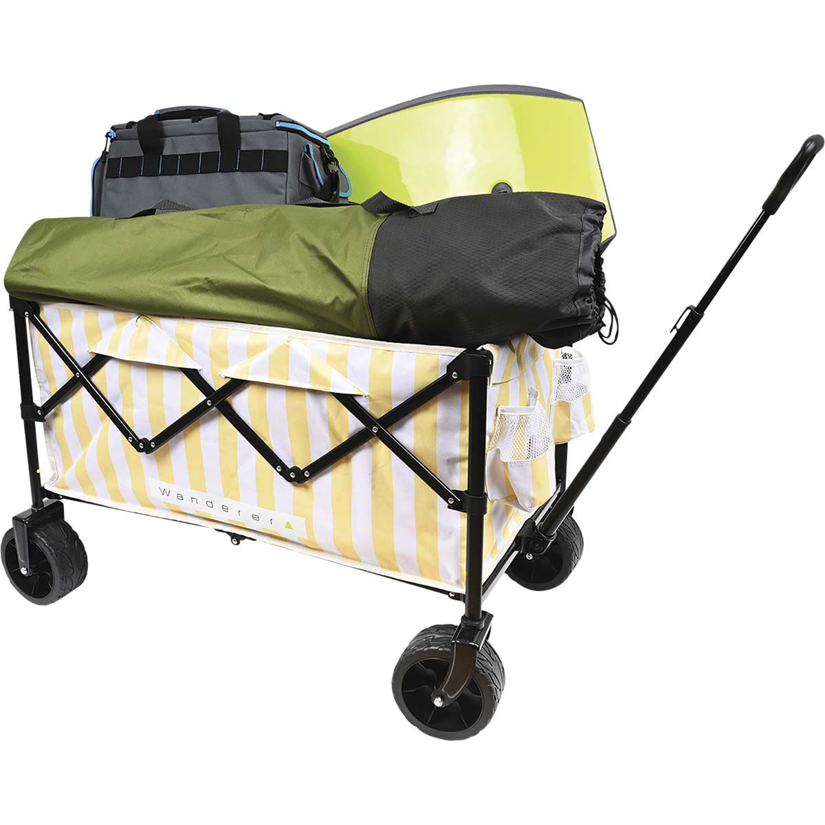Wanderer Flat Fold Beach Cart 100kg Yellow Stripe, , bcf_hi-res
