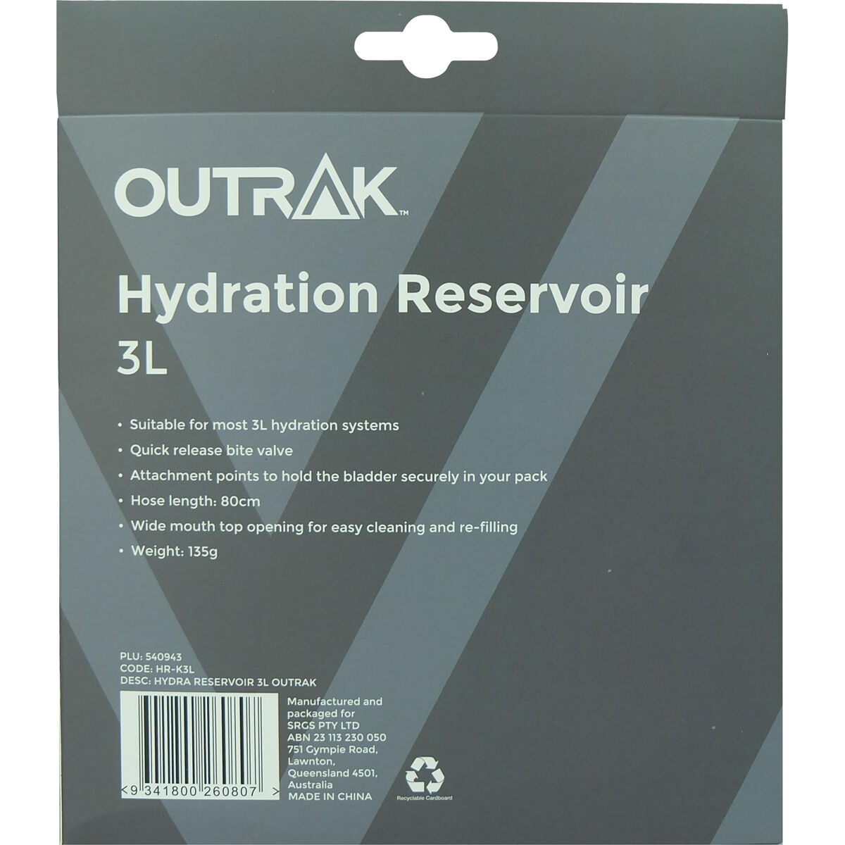 OUTRAK Reservoir Hydration Pack 3L BCF