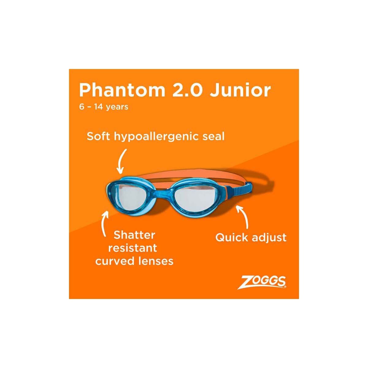 Zoggs Phantom 2.0 Junior Swim Goggles, , bcf_hi-res