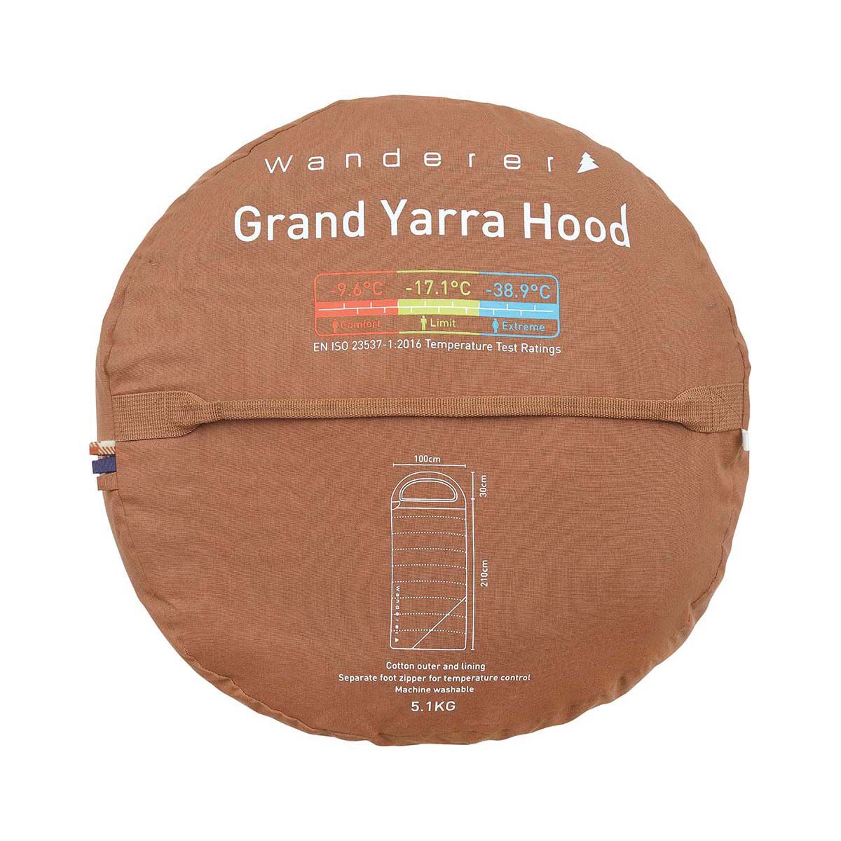 Wanderer Grand Yarra -9.6C Cotton Hooded Sleeping Bag, , bcf_hi-res