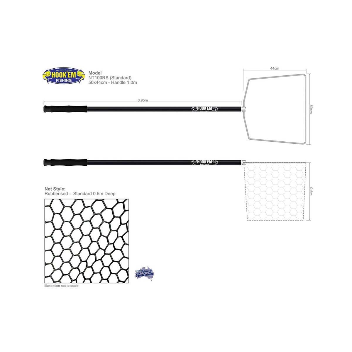 Hook'em Rubberised Standard Landing Net 100cm, , bcf_hi-res