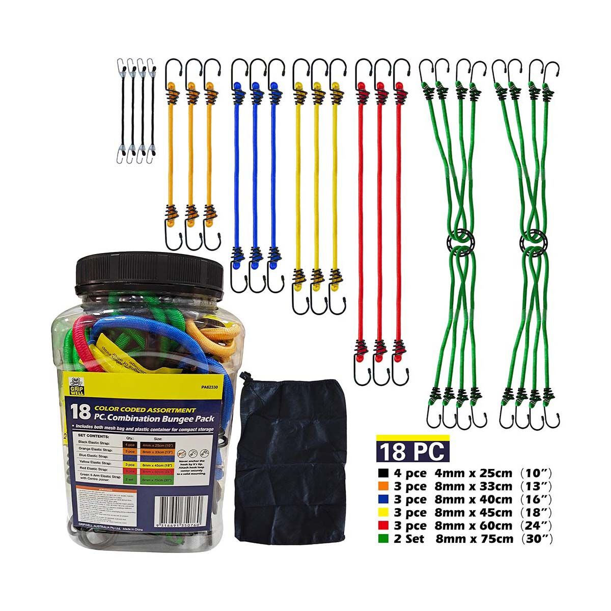 Gripwell Assorted Elastic Straps 18 pack, , bcf_hi-res