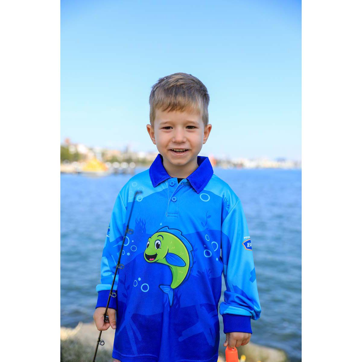 BCF x OzFish Kids' Fishing Shirt, Blue, bcf_hi-res