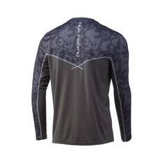 Huk Men's Running Lakes Icon X Long Sleeve Sublimated Polo, Volcanic Ash, bcf_hi-res