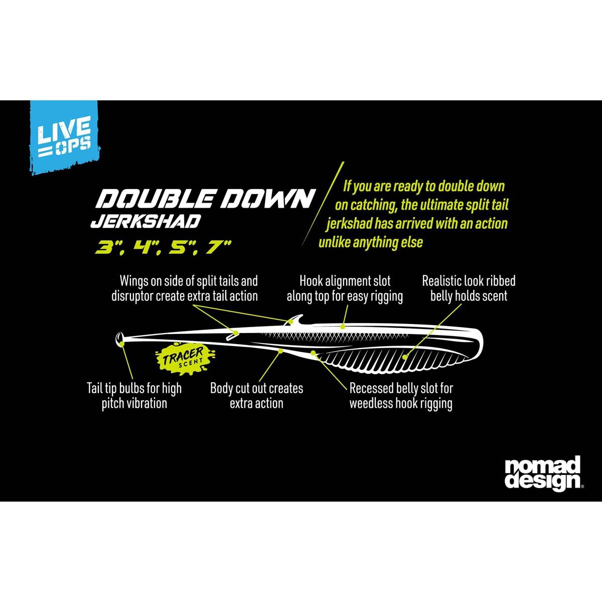 Nomad Live Ops Double Down Soft Plastic Lure 3in Motor Oil UV, Motor Oil UV, bcf_hi-res