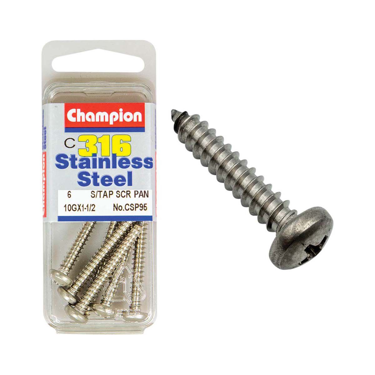 Champion Self Tapping Pan Head Screws 10g x 1/2, , bcf_hi-res