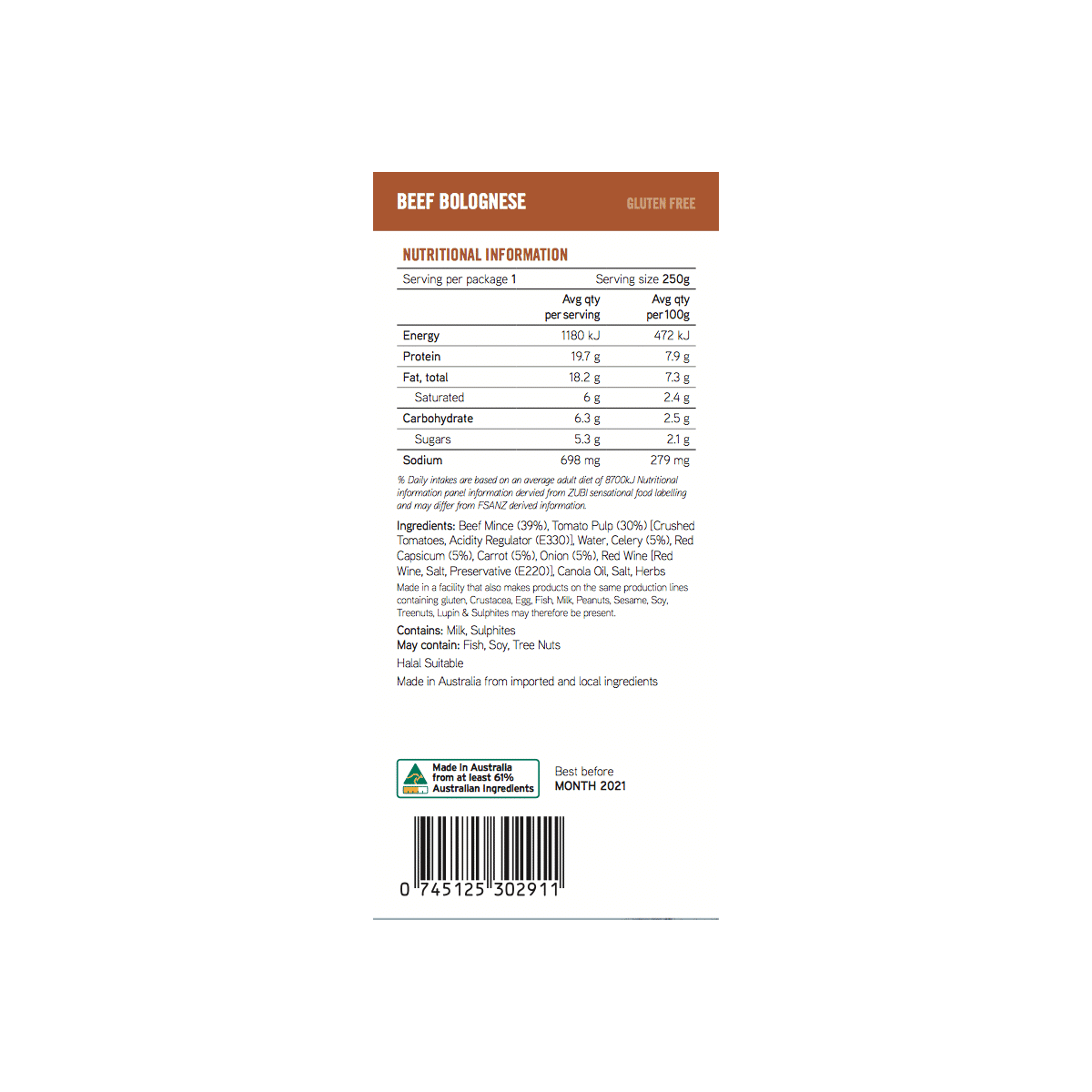 On Track Meals Beef Bolognese 250g, , bcf_hi-res