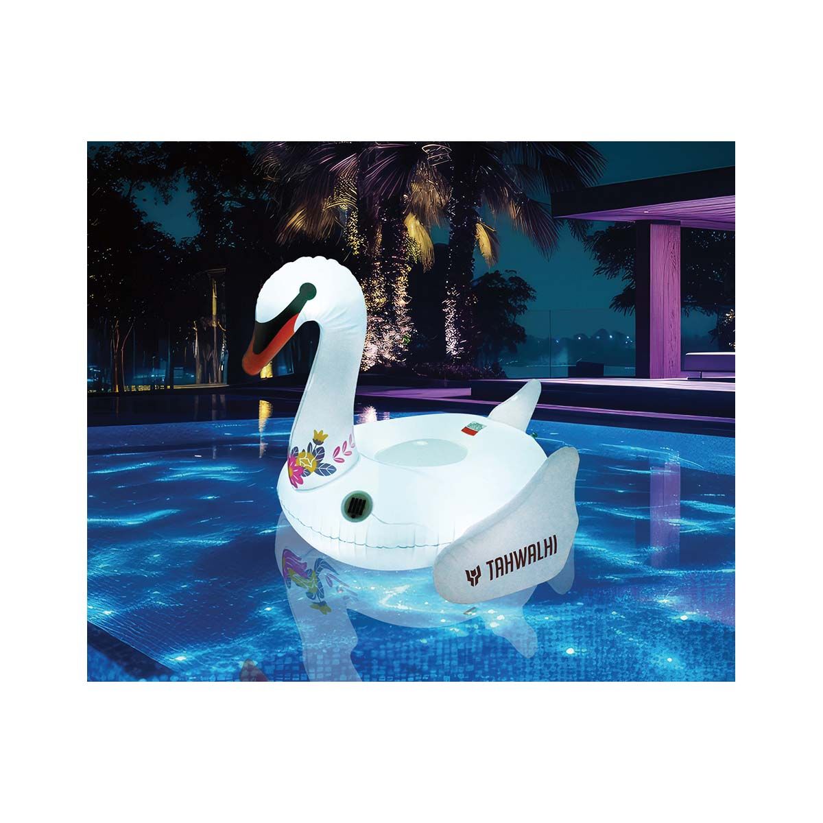 Tahwalhi Solar Light Up Swan Pool Inflatable, , bcf_hi-res