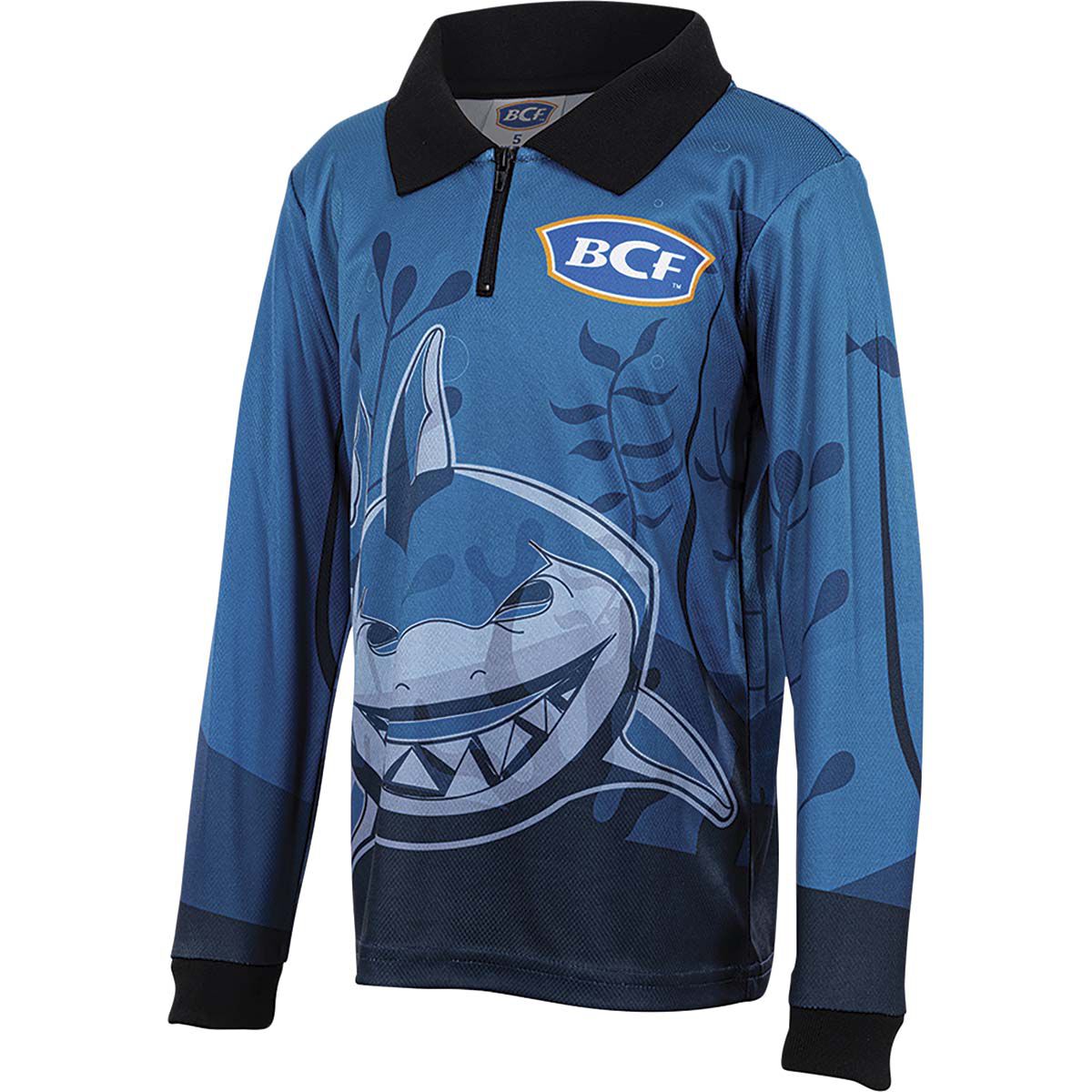 BCF Kids&rsquo; Happy Shark Fishing Shirt, Navy, bcf_hi-res