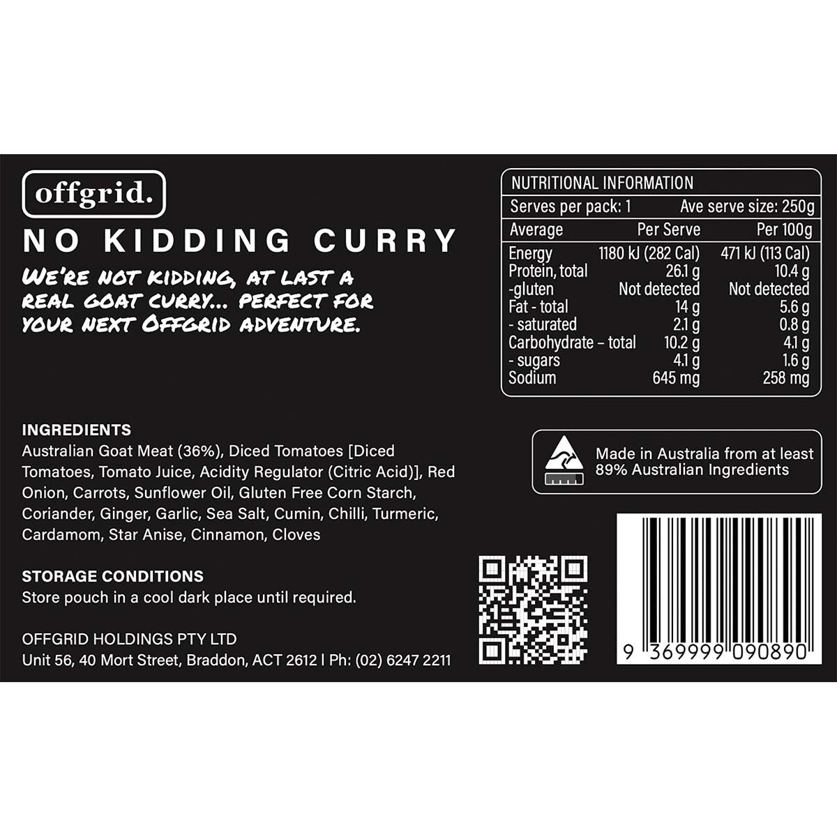 Offgrid No Kidding Curry Heat and Eat Meal 250g, , bcf_hi-res