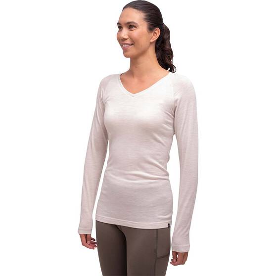 Macpac Women's 150 Merino V-Neck Top, French Oak Marle, bcf_hi-res