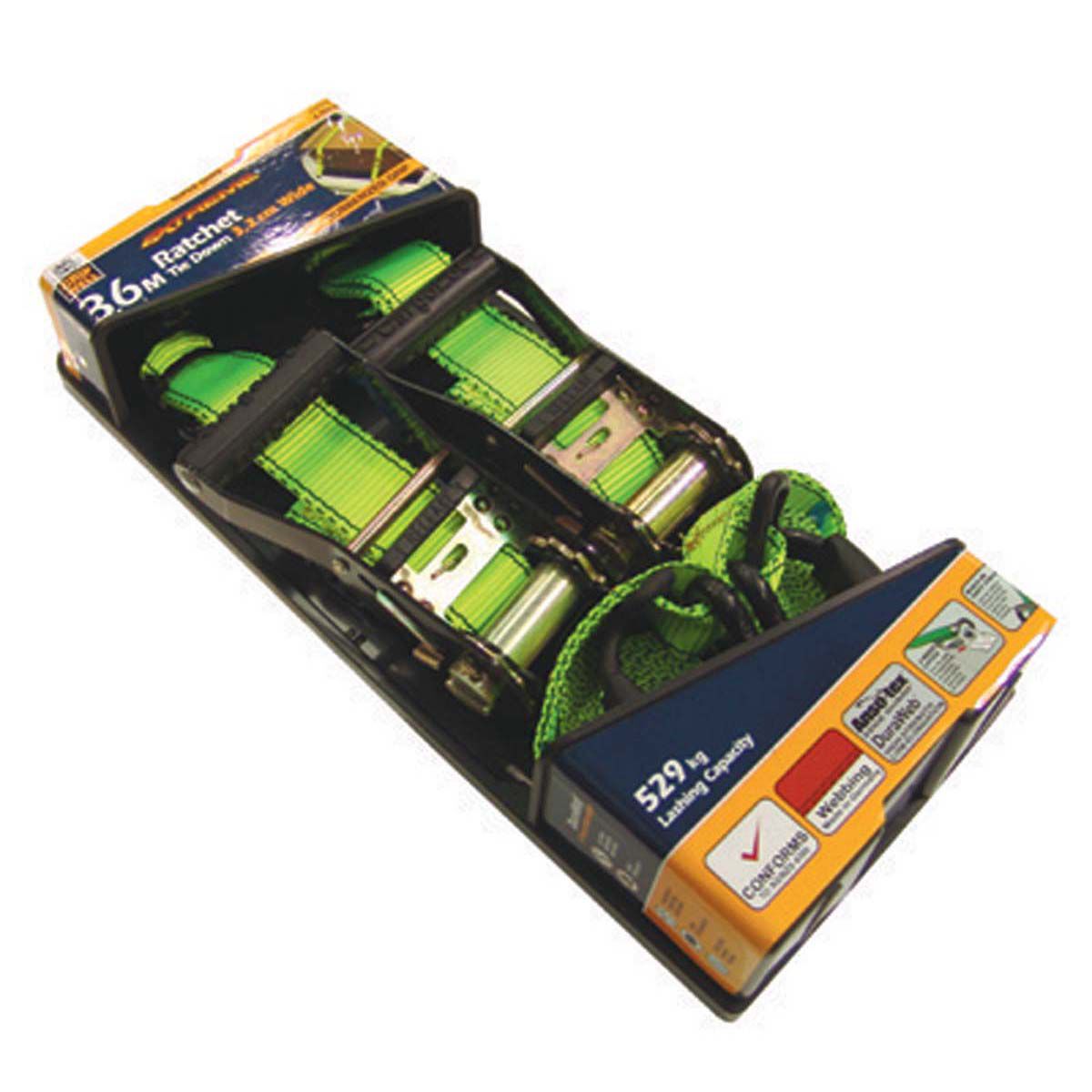 Ratchet Tie Down 3.6m, 529kg, 2 Pack BCF