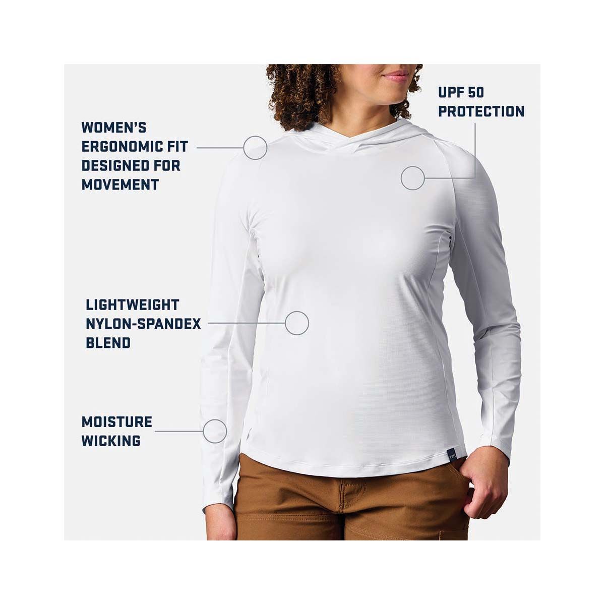 YETI&reg; Women&rsquo;s Crew Neck Ultra Light Sunshirt, White, bcf_hi-res