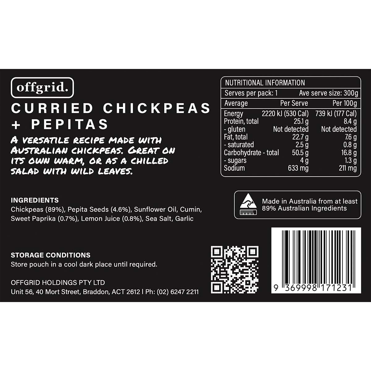 Offgrid Curried Chickpeas and Pepitas Heat and Eat Meal 300g, , bcf_hi-res