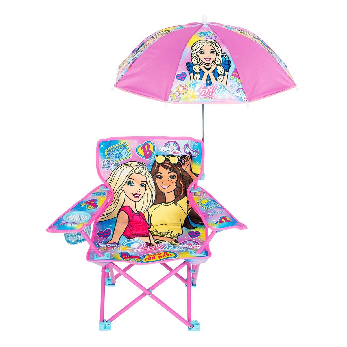 Barbie Kids Camp Chair with Umbrella 30kg, , bcf_hi-res