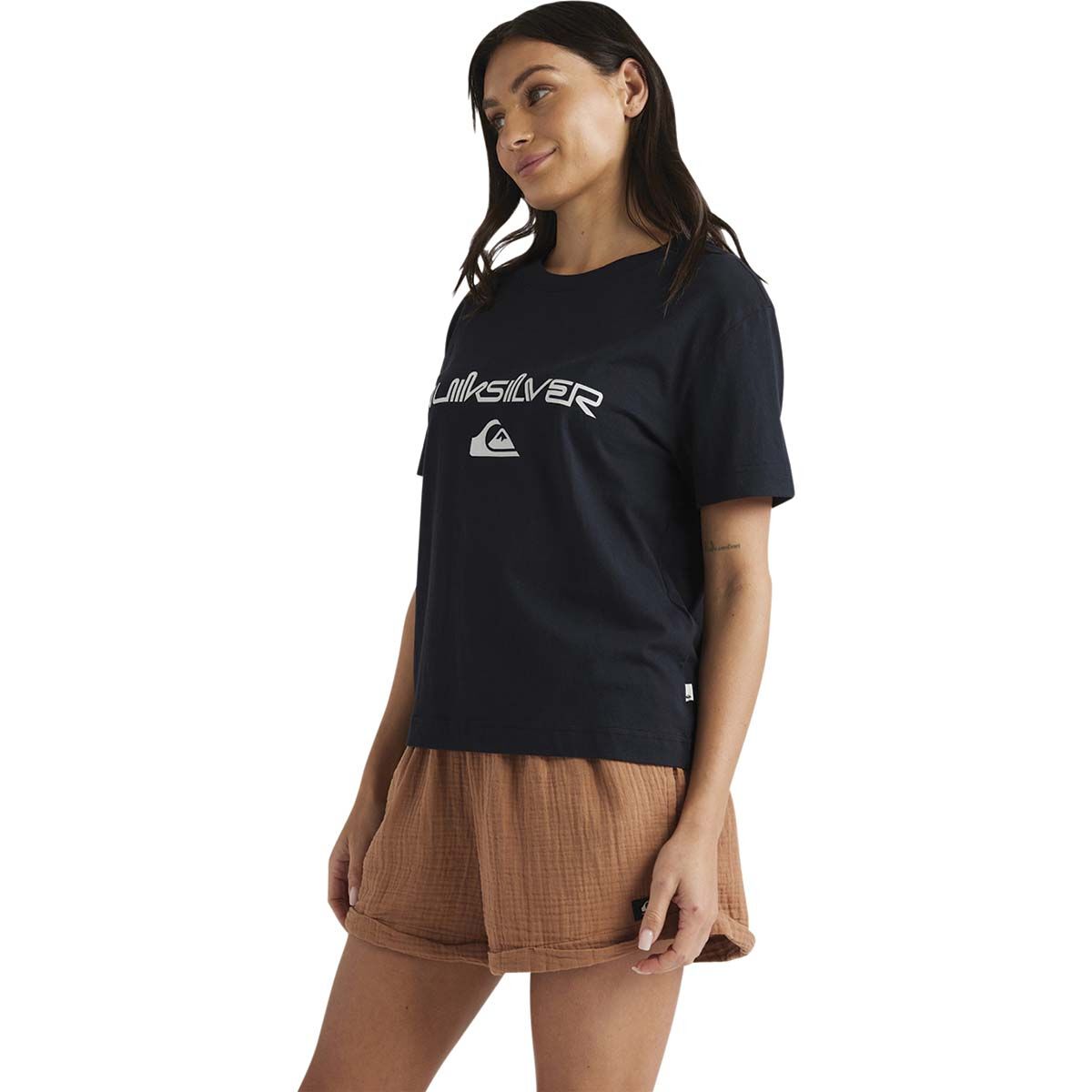 Quiksilver Comp Logo Short Sleeve Tee for Women, Black, bcf_hi-res