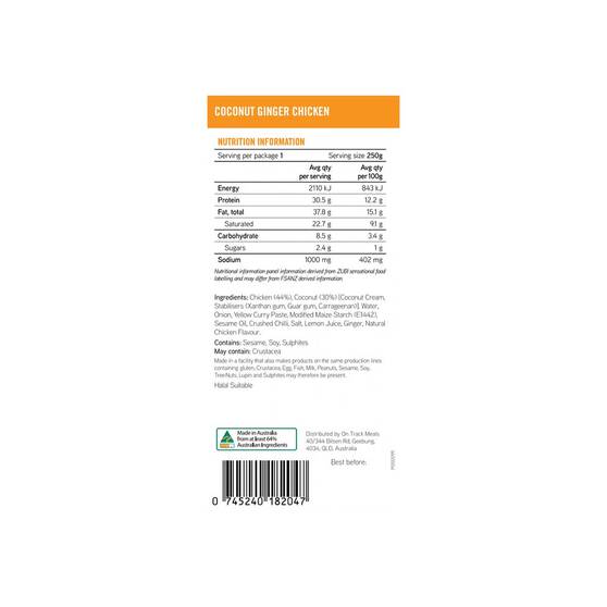 On Track Meals Coconut Ginger Chicken 250g, , bcf_hi-res