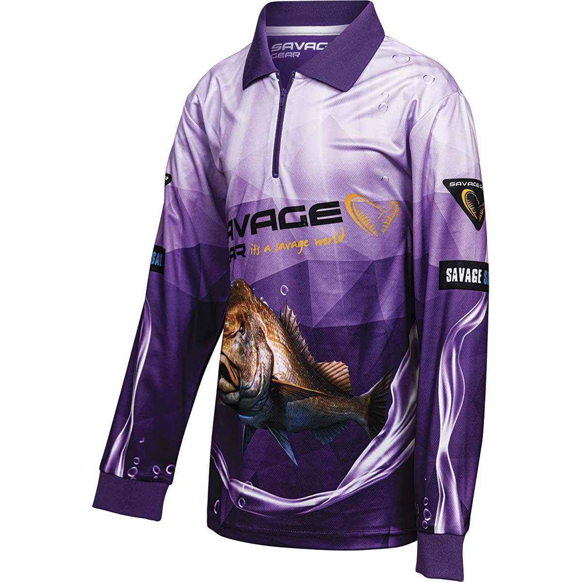 Savage Gear Youth Snapper Print Fishing Shirt, Purple, bcf_hi-res