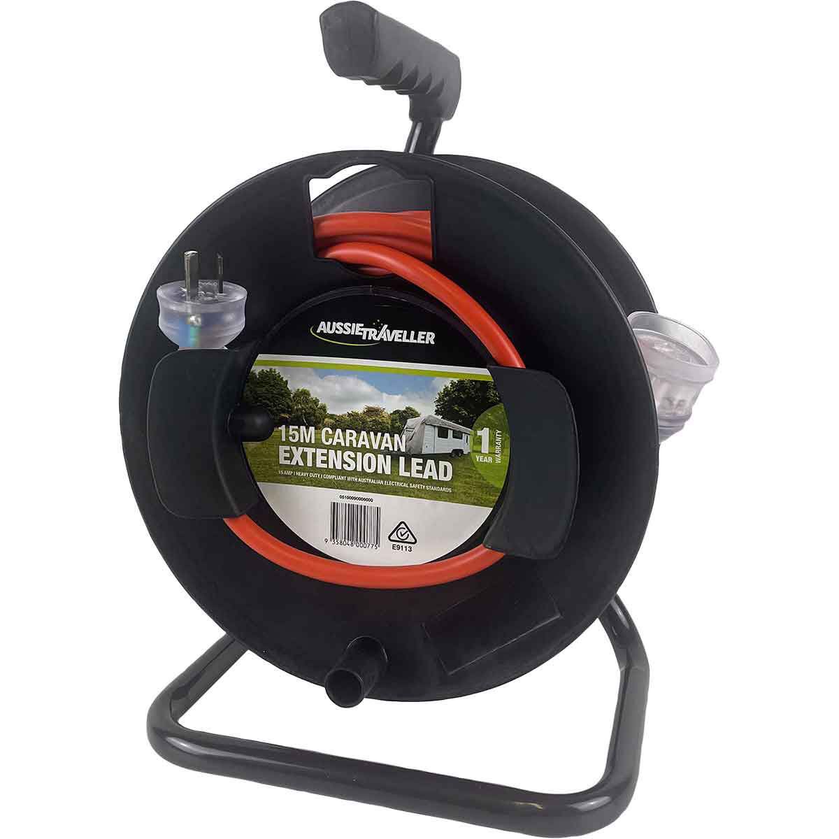 Aussie Traveller 15m Extension Lead on Reel 15Amp, , bcf_hi-res
