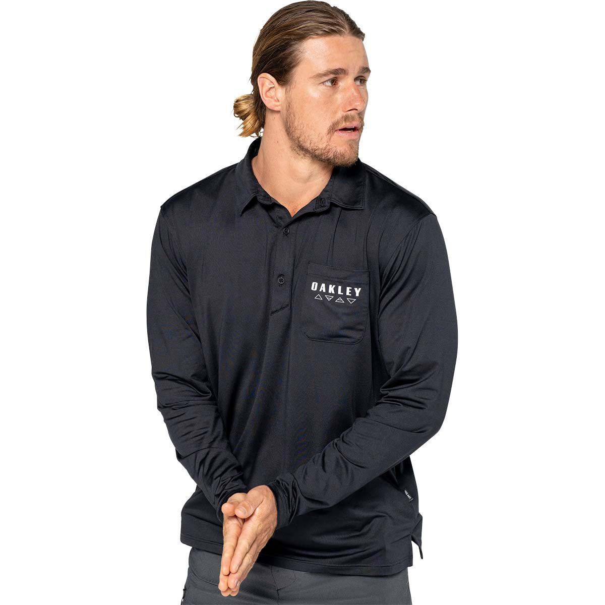 Oakley Men&rsquo;s Elements Long Sleeve Tech Polo, Blackout, bcf_hi-res