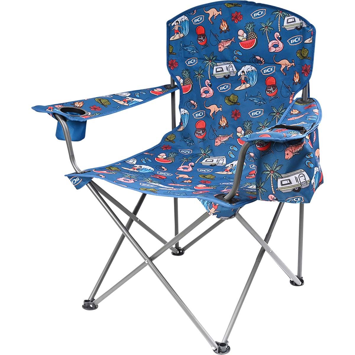 BCF Adults Printed Cooler Arm Camp Chair 120kg, , bcf_hi-res