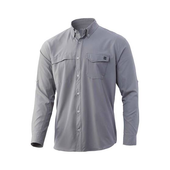 Huk Men's Tide Point Long Sleeve Fishing Shirt, Overcast Grey, bcf_hi-res