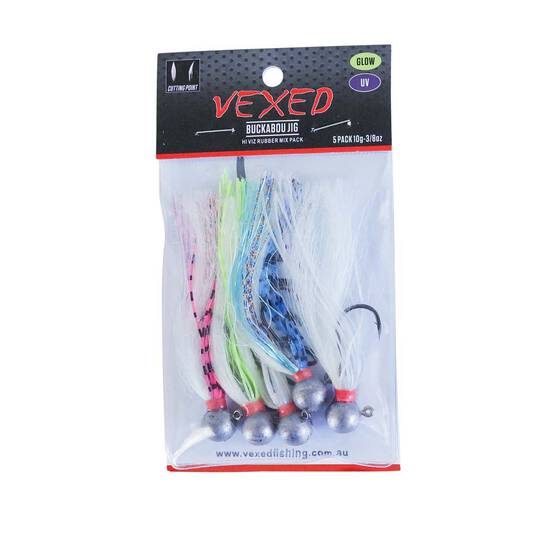 Vexed Buckabou Jig Lure 3.5g 5 Pack Hi Viz Rubber Mix, Hi Viz Rubber Mix, bcf_hi-res