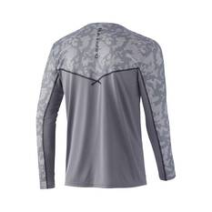 Huk Men's Running Lakes Icon X Long Sleeve Sublimated Polo, Overcast Grey, bcf_hi-res