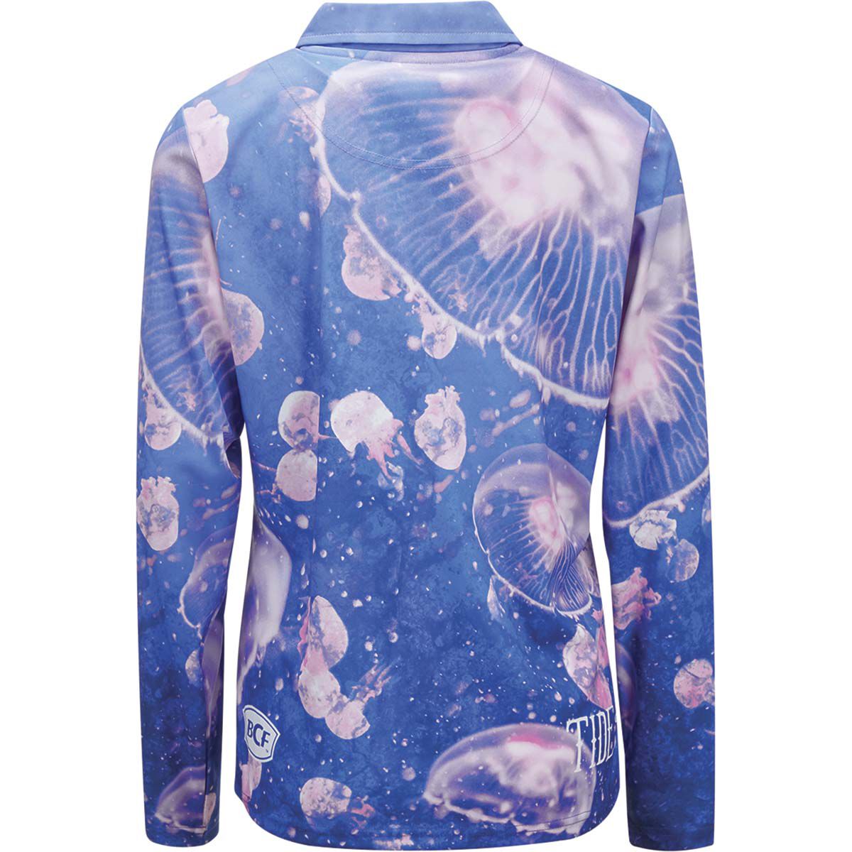BCF x Tide Women&rsquo;s Jellyfish Print Collared Fishing Shirt Purple 18, Purple, bcf_hi-res