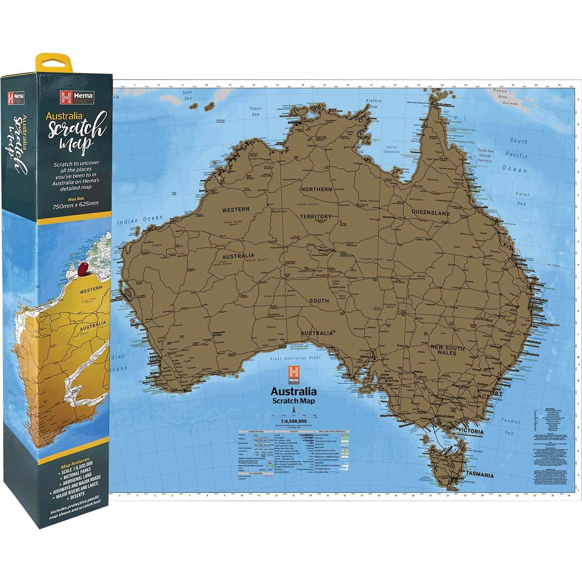 Hema Australia Scratch Wall Map 75cm x 62.5cm, , bcf_hi-res
