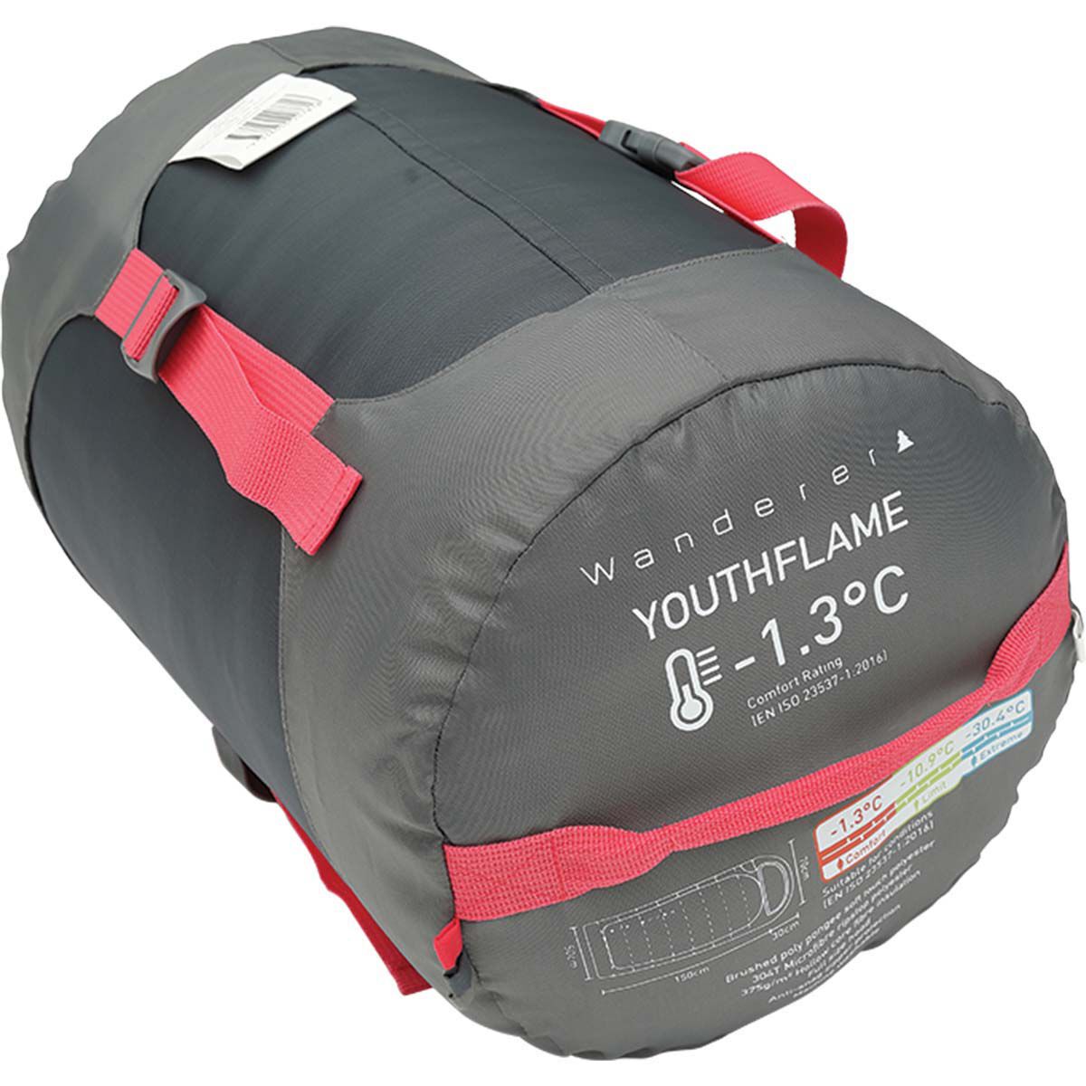 Wanderer YouthFlame 1.3 C Hooded Sleeping Bag Pink BCF