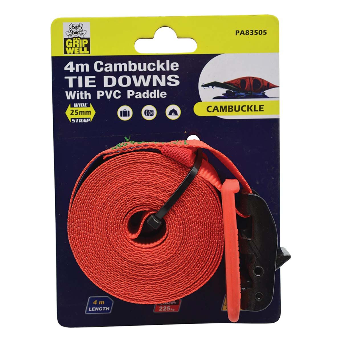 Gripwell Cambuckle Tie Down 4m 225kg, , bcf_hi-res