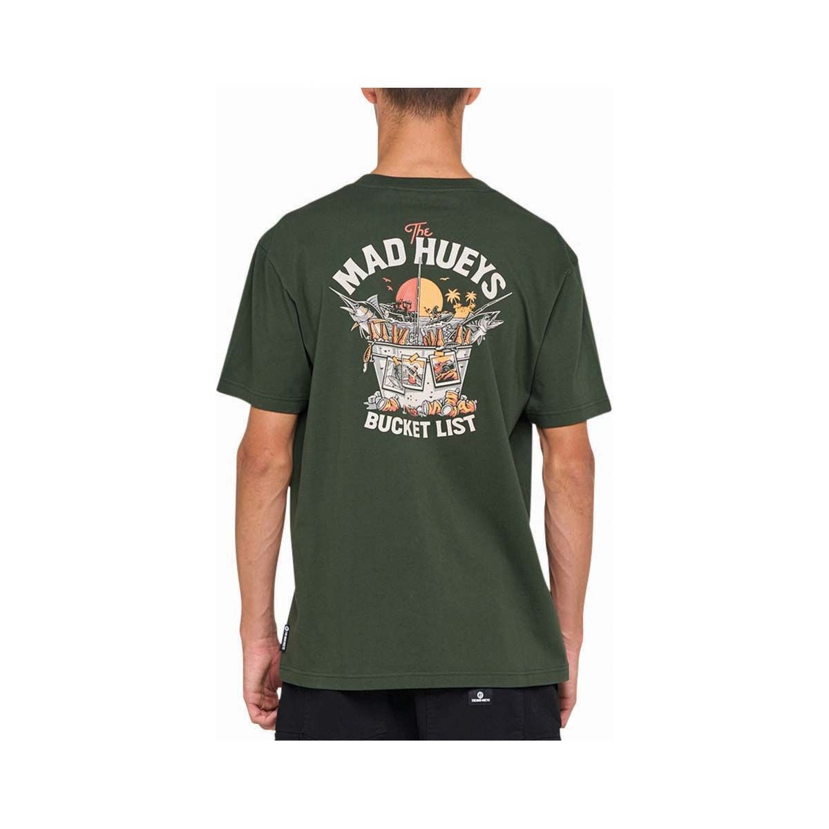 The Mad Hueys Men's Double Bucket List Short Sleeve Tee Oil Green S, Oil Green, bcf_hi-res