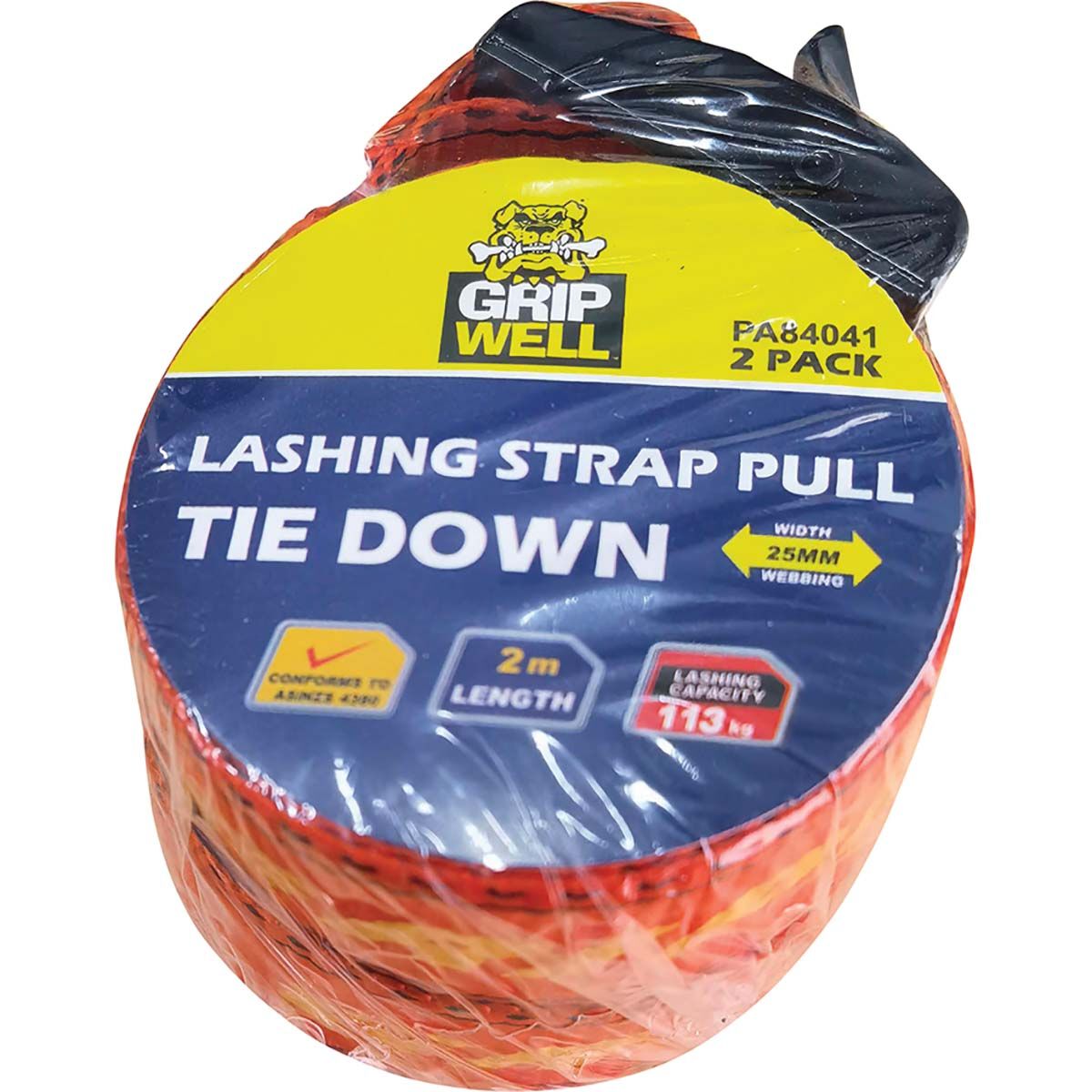 Gripwell Lashing Strap Pull Tie Down 2mx25mm 2 Pack, , bcf_hi-res