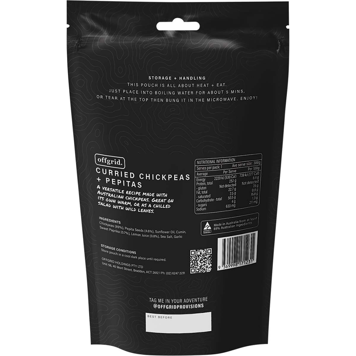 Offgrid Curried Chickpeas and Pepitas Heat and Eat Meal 300g, , bcf_hi-res