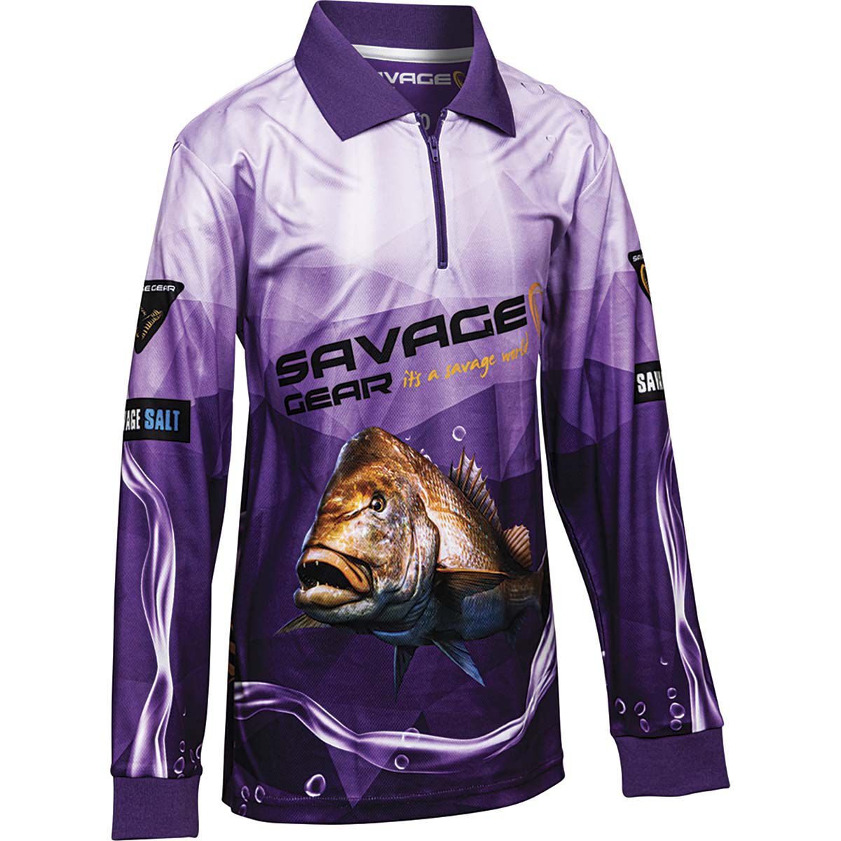 Savage Gear Youth Snapper Print Fishing Shirt, Purple, bcf_hi-res