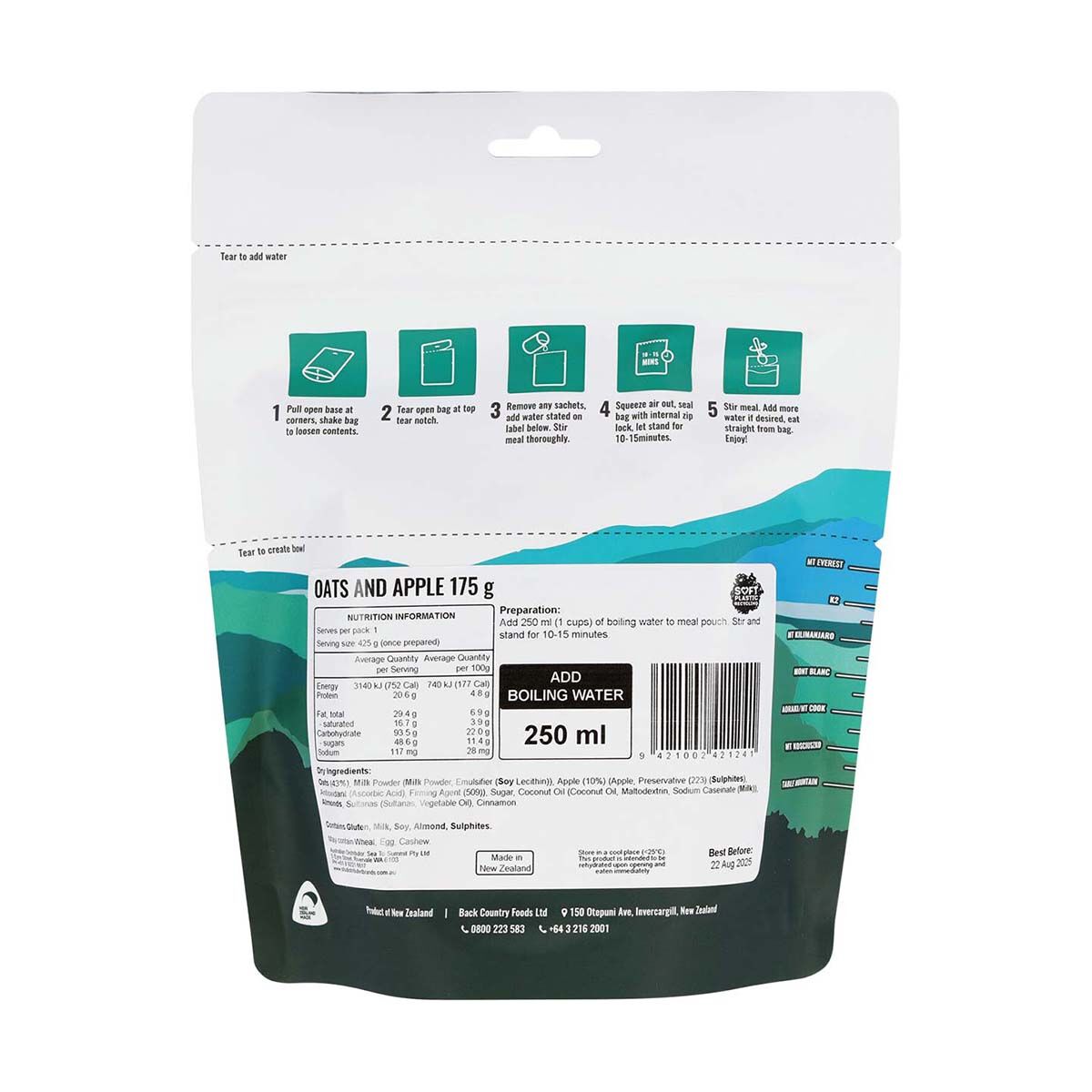 Back Country Cuisine Elite Freeze Dried Oats and Apple 1 Serve, , bcf_hi-res