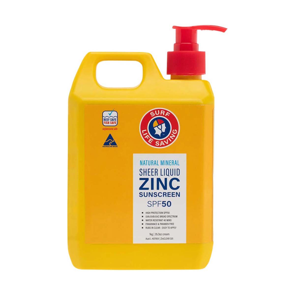 Surf Life Saving Sheer Liquid Zinc 1kg, , bcf_hi-res