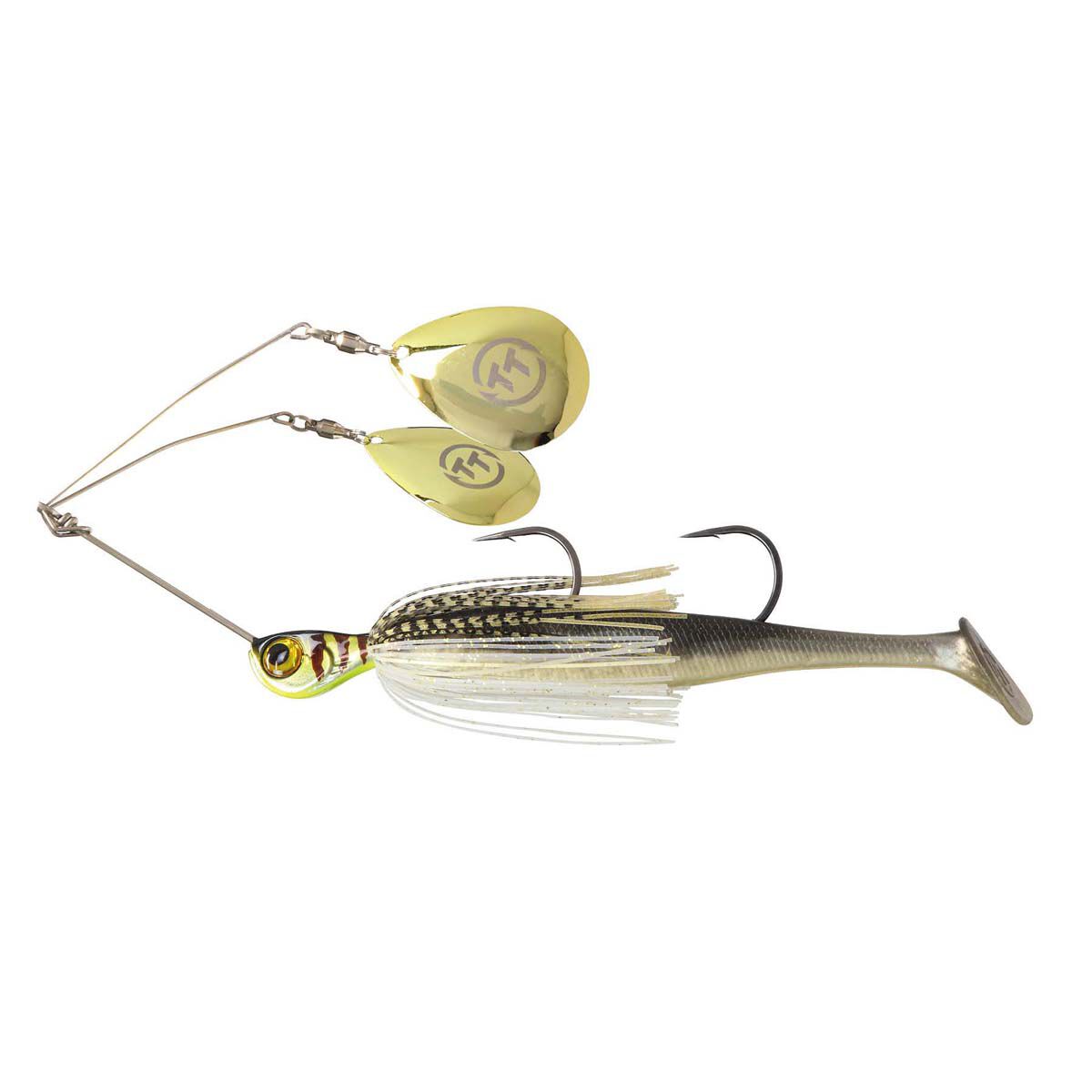 TT Fishing Torando+ Twin Spinner Rigged Spinnerbait Lure 3/4oz Gold Glimmer, Gold Glimmer, bcf_hi-res