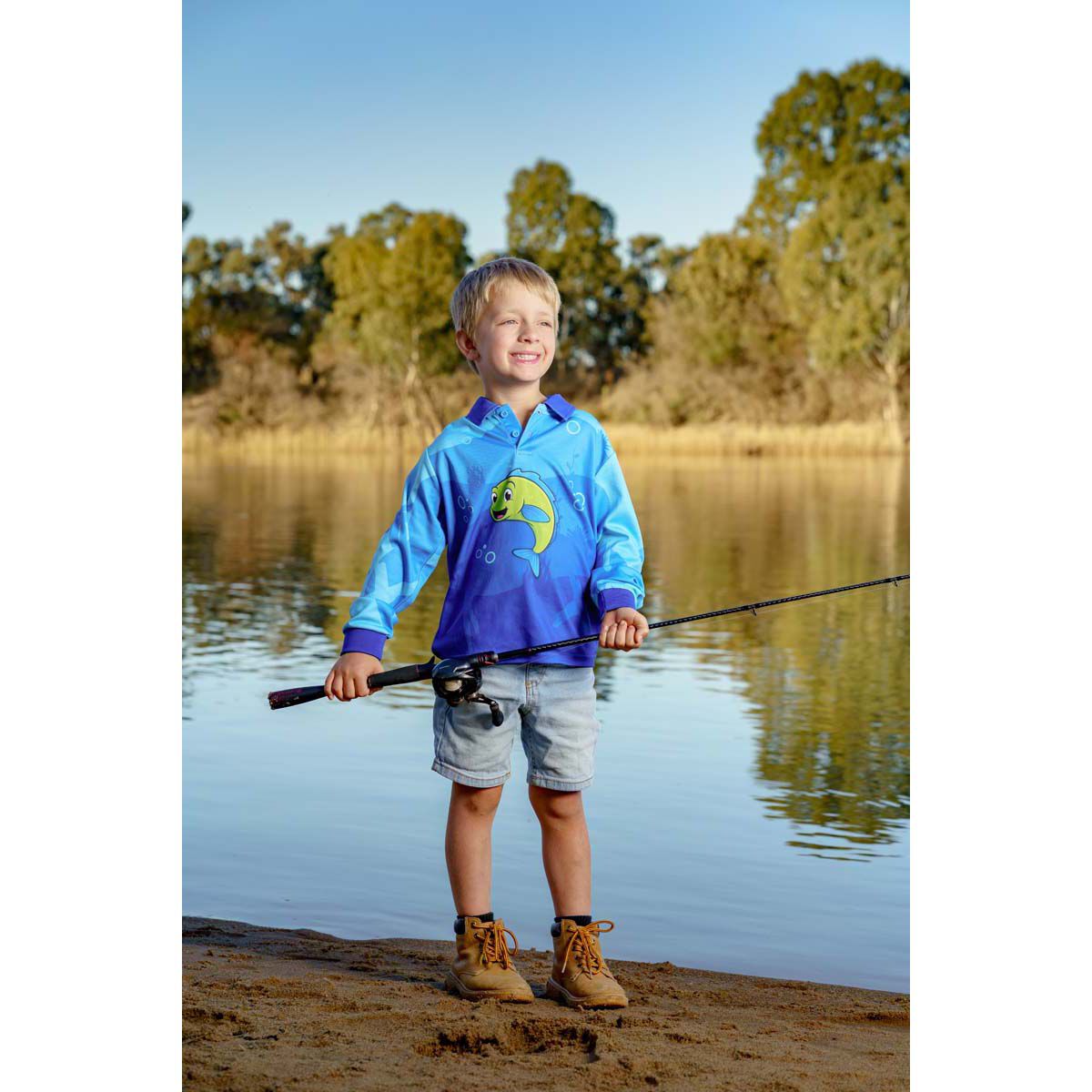 BCF x OzFish Kids' Fishing Shirt, Blue, bcf_hi-res