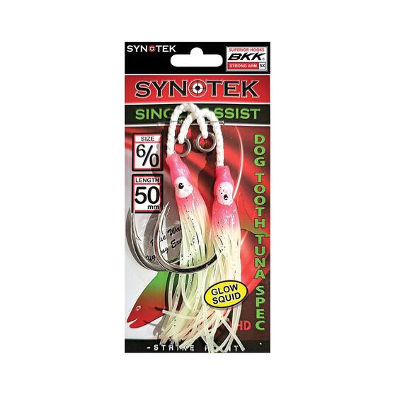 Synotek Single Assist Hooks 6/0 5.0cm Pink Head Glow, Pink Head Glow, bcf_hi-res