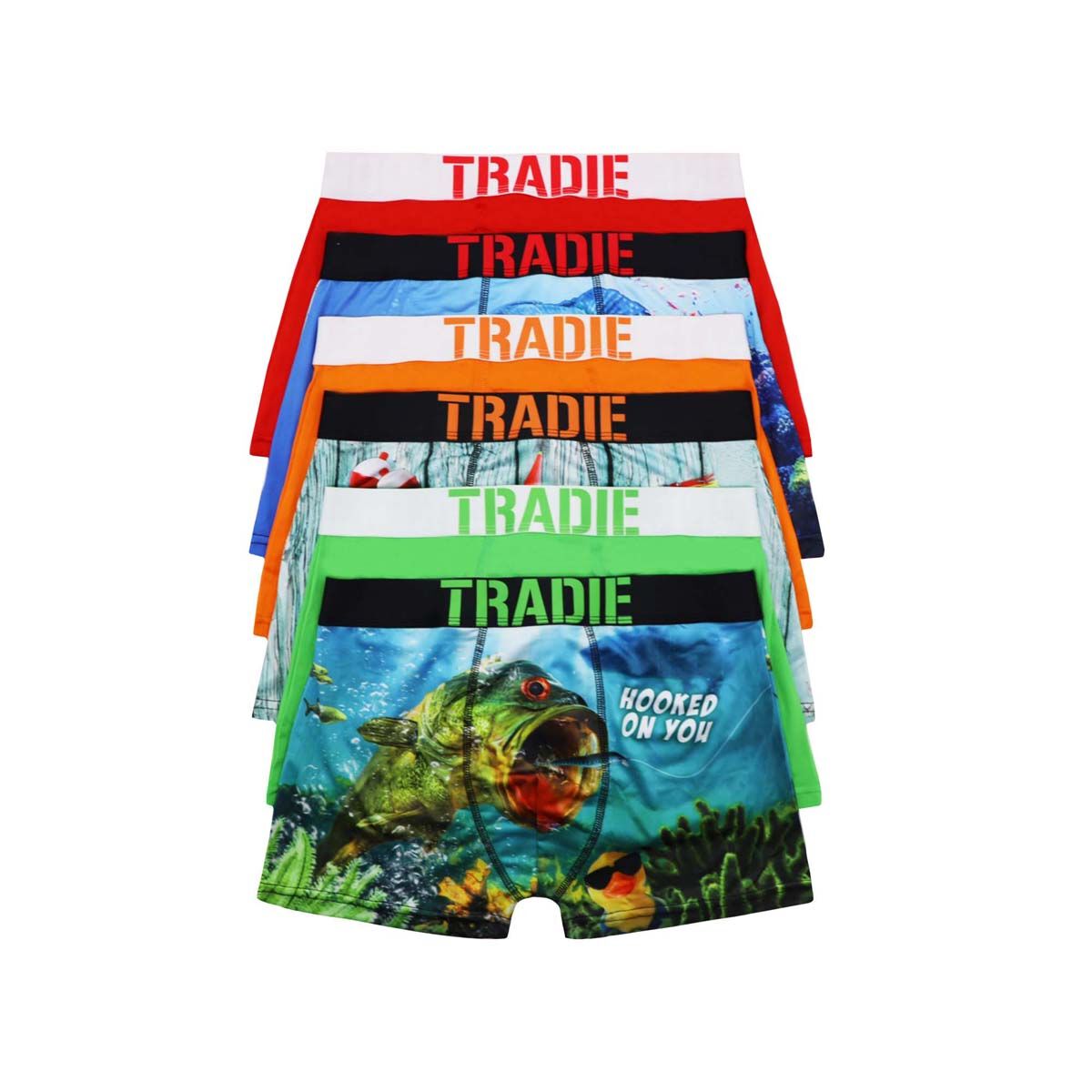 Tradie Men&rsquo;s Here Fishy Fishy Trunks 6 Pack Multi S, Multi, bcf_hi-res