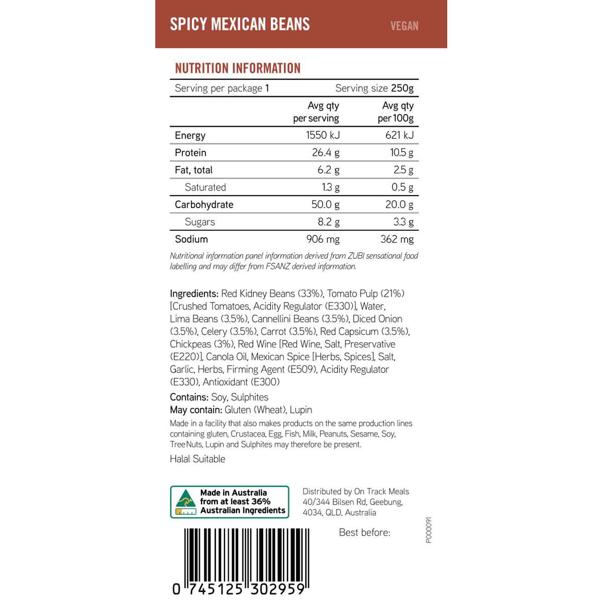 On Track Meals Spicy Mexican Beans 250g, , bcf_hi-res