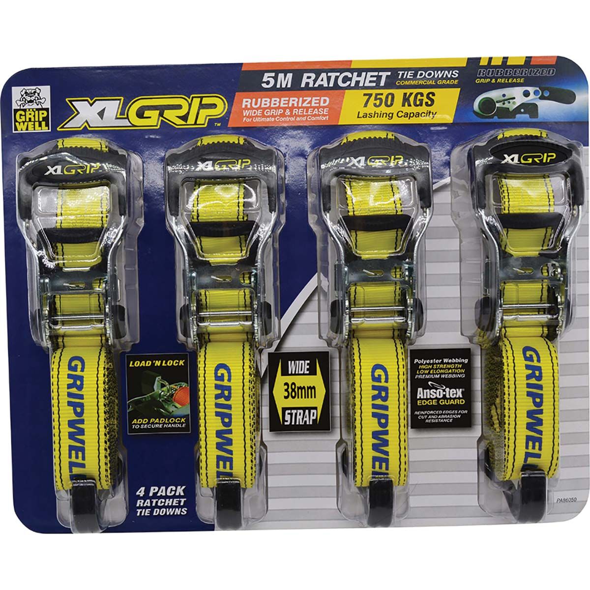 Gripwell Ratchet Tie Down 5mx38mm 4 Pack, , bcf_hi-res