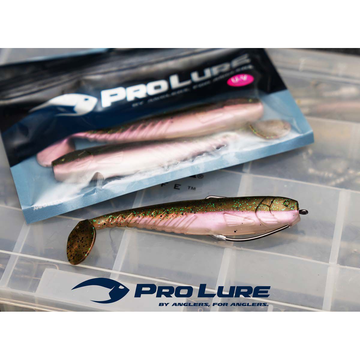 Pro Lure Fish Tail Soft Plastic Lure 105mm Pink Shad UV, Pink Shad UV, bcf_hi-res