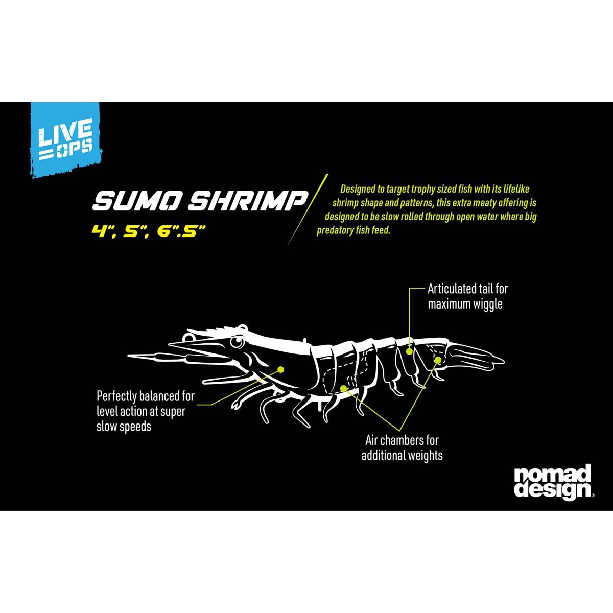 Nomad Live Ops Sumo Shrimp Unrigged Soft Plastic Lure 5in White Glow, White Glow, bcf_hi-res