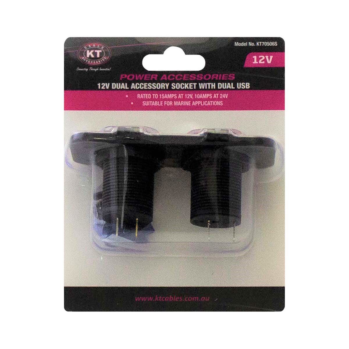 KT Cables 1A 2.1A 12v Dual USB & Power Socket BCF