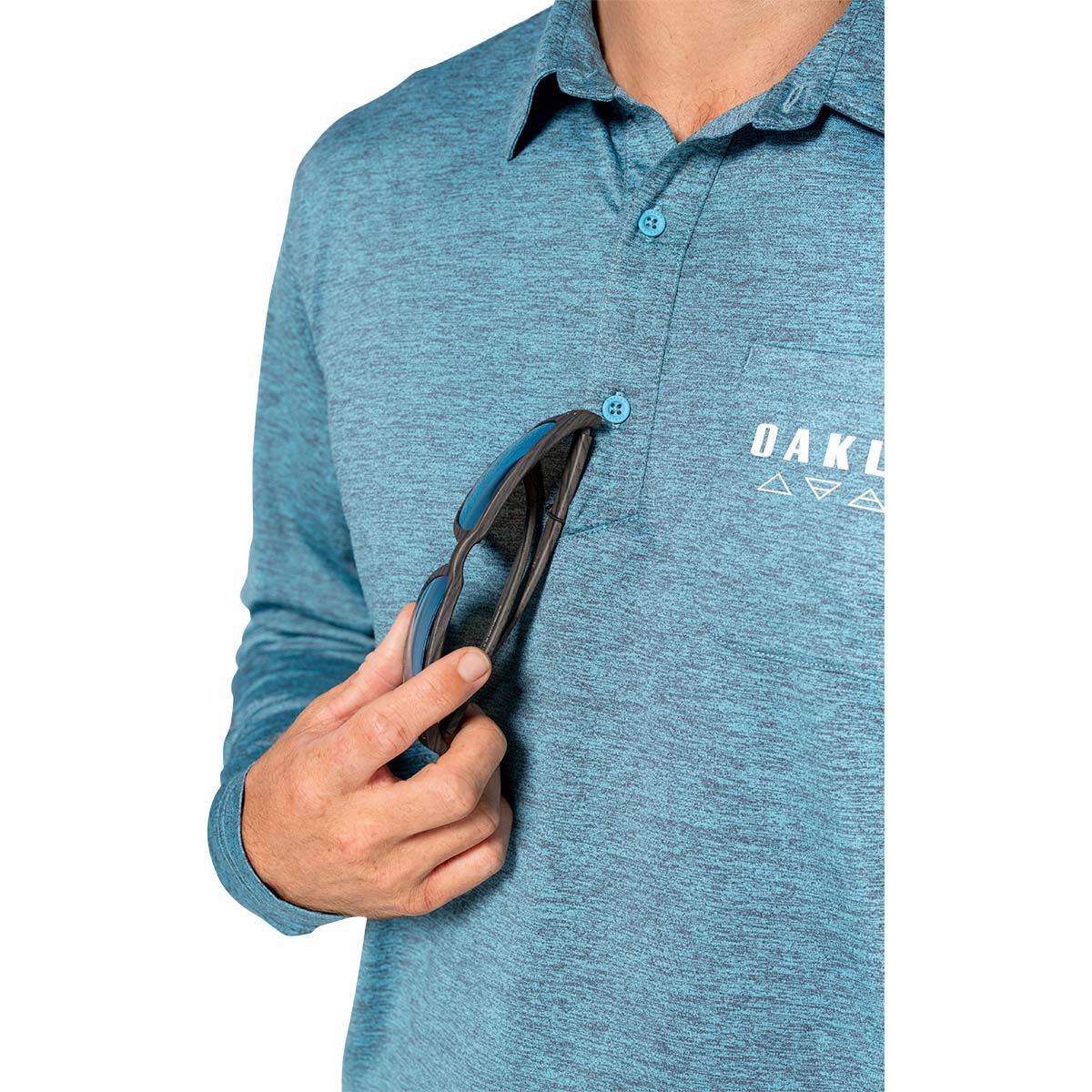 Oakley Men&rsquo;s Elements Long Sleeve Tech Polo, Bright Blue Heather, bcf_hi-res
